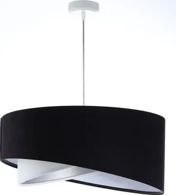 Produktbild von Hängeleuchte Stoff D: 50 cm rund H: max. 102 cm in Weiß Schwarz Silber E27 Modern Hängelampe