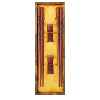 Produktbild von 2 Paar Essstäbchen, wiederverwendbar, chinesischer Stil, Holzdrache und Phönix, Essstäbchen, mit Halter und Tragetasche, chinesisches Geschenk-Set
