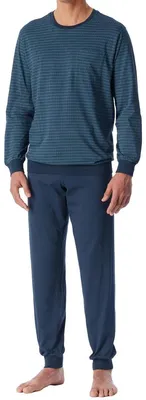 Image de Schiesser Comfort Essentials Ensemble de pyjamas composé d'un t-shirt à manches longues et d'un pantalon long, 100 % coton de qualité supérieure, très confortable à porter