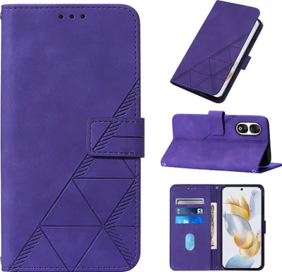 Produktbild von Hülle für Honor 90 Prägung Flip Leder Kartenfächer Schutzhülle mit Ständer Lila