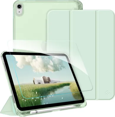 Produktbild von Fintie Hülle für iPad 11. Generation 2025 11 Zoll, iPad 10. Generation 2022 10.9 Zoll mit Schutzfolie - ultradünne leichte transparenter Rückseite Schutzhülle Case Cover mit Stifthalter, Hellgrün