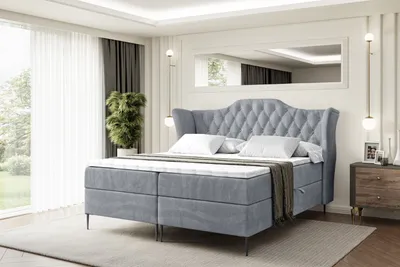 Produktbild von ALTDECOR  Boxspringbett mit Schwarz Füßen, Matratze und Lattenrost, Boxbett, Topper, Polsterbett mit Bettkasten, Bett mit Stauraum H4-Matratze, Doppelbett - VILA-FC- 180x200 - Grau Samt