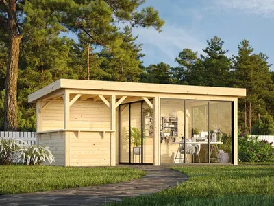 Produktbild von Pavillon Palmako Lenna Slide Plus 16,6 m² Set 708 588 x 300 cm tauchimprägniert grau