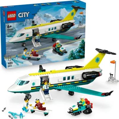 Produktbild von LEGO City Notfallrettungsflugzeug – Set mit Flieger, Schneemobil und 4 Mini-Figuren: Rettungssanitäter, Pilot, Arzt und Skifahrer –  tolles Geschenk für Kinder ab 6 Jahren –  60465