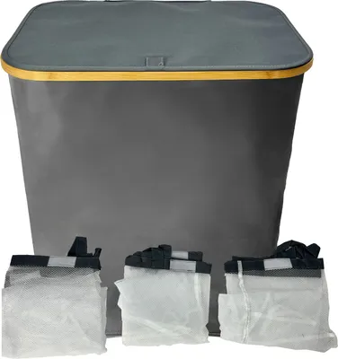Produktbild von BEGRYF Wäschekorb mit Deckel – Wäschesammler 67 cm hoch, faltbarer Wäschebehälter, Bambusrahmen, Stoffkorb grau, Wäschebox für Bad & Schlafzimmer