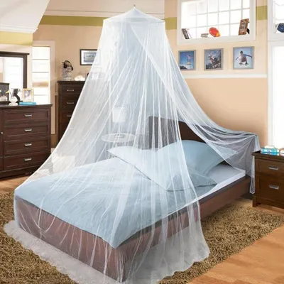 Productafbeelding van Muggennet voor bed, rond, wit, 12,5 meter, gaasbescherming voor een tweepersoonsbed, polyester