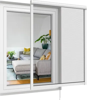 Produktbild von JALOUSIESCOUT Insektenschutzrollo für Fenster, 116 x 150 cm weiß Aluminiumrahmen, Fiberglas-Gewebe