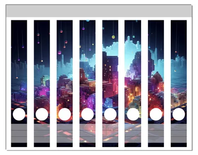 Produktbild von Wallario Ordnerrücken Sticker, selbstklebend für schmale Ordner, 8 Stück, Motiv Leuchtende Pixelstadt