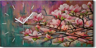 Produktbild von Küche Wohnzimmer Wand Leinwand Uhr 60x30 Ölgemälde Blumen Zweig Blumen Kunst - weiße Hände