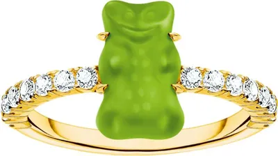 Zdjęcie produktu dla Thomas Sabo - TR2459-414-6-54 - Pierścionek - Srebro próby 925 - Damski - Złoty niedźwiedź zielony - Szerokość 54 szer