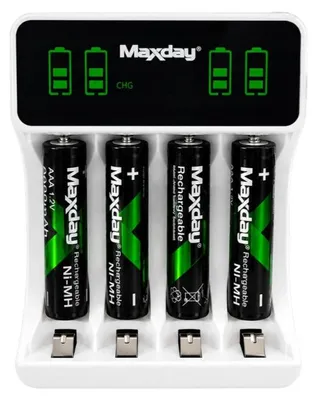 Image de Chargeur USB-C pour piles AA/AAA, avec indicateur LED + 4 piles AAA