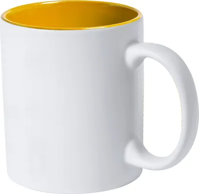 Produktbild von Keramiktasse / Kaffeetasse / 350 ml / Farbe: aussen weiß, innen gelb