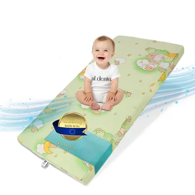 Produktbild von Best For Kids – Klappbare Kindermatratze 60×120 cm, hochwertige Schaumstoff-Babymatratze mit Mikrofaserbezug in Grün, ideal für Babybett