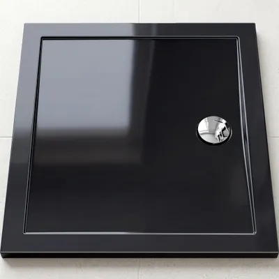 Produktbild von doporro Duschtasse Duschwanne 75x90x4 flach aus Acryl in schwarz Rechteckig DIN-Anschlüsse für bodenebene Montage geeignet Faro2
