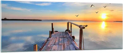 Produktbild von Bilder auf glas - See Natur Brücke Vögel - 140x50cm - Glasbilder - Wandbilder - Kunstdruck - zum Aufhängen bereit - Wanddekoration aus Glas - Glas Bilder - Wandbild auf Glas - GAB140x50-2402