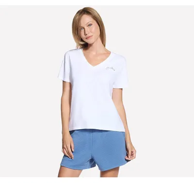 Image de T-shirt Skechers Signature à col en V TP167-WHT, T-shirt, femme, blanc