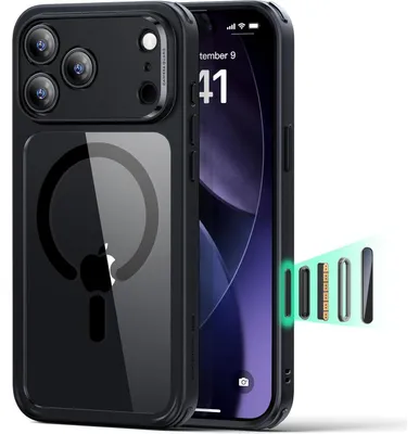 Image de Coque pour iPhone 17 Pro Max avec contrôle de l'appareil photo, compatible MagSafe, protection renforcée, couleur : noir transparent