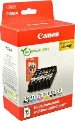Produktbild von Canon PGI530 + CLI531PGBK + PP201 Pixma MG Tinte+ Fotopapier