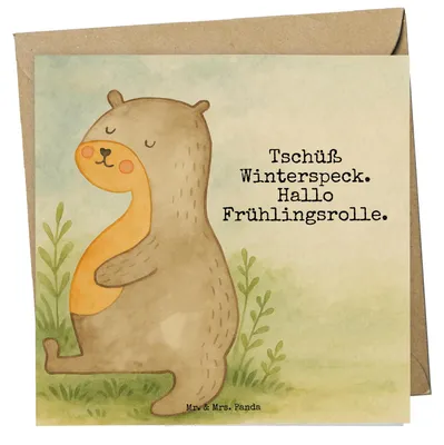 Produktbild von Mr. & Mrs. Panda Glückwunschkarte Otter Bauch Design - Weiß - Geschenk, Seeotter See, faltkarte, doppelkarte, Winterspeck, anlasskarte, Grußkarte, Klappkarte, Sportmuffel