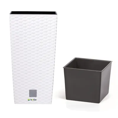 Obrázek produktu pro Květináč Ratan vzhled Bílý Náměstí 17x17x32,4 cm Vysoký kapacita 7,2 L Trapéz plast