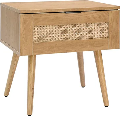 Produktbild von Miliboo - Nachttisch aus hellem Holz, Rattangeflecht und schwarzem Metall MANILLE