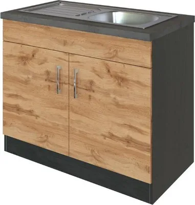 Obrázek produktu pro Kuchyňská skříňka s dřezem Held Möbel Sorrento 100 x 60 x 86 cm dub světlý matný šedá matný