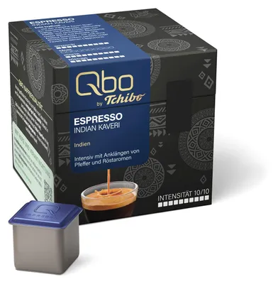 Produktbild von Tchibo Qbo Espresso Indian Kaveri Premium Kaffeekapseln, 27 Stück (Espresso, Intensität 10/10, intensiv und pfeffrig), nachhaltig & aus 70% nachwachsenden Rohstoffen¹