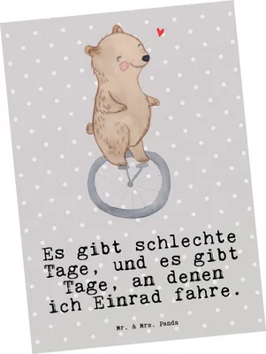 Produktbild von Mr. & Mrs. Panda Postkarte Bär Einrad fahren - Grau Pastell - Geschenk, Ansichtskarten, Ansichtskarte, Grußkarte, Postkarten, Fotokarte