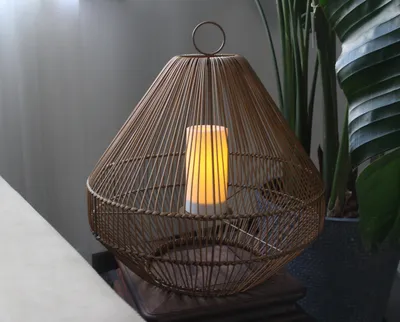 Produktbild von Solar Laterne mit Kerze Polyrattan Windlicht 45 cm Solarlampe Solarleuchte