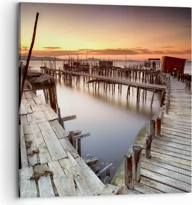 Produktbild von Bild auf Leinwand - Leinwandbild - Brücke Boot Meer - 70x70cm - Wand Bild - Wanddeko - Wandbilder - Leinwanddruck - Bilder - Kunstdruck - Wanddekoration - Leinwand bilder - Wandkunst - AC70x70-3807