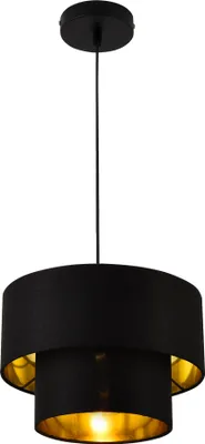 A black and gold tiered pendant light.