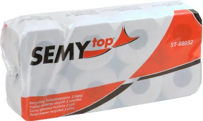 Produktbild von 64 Rollen Toilettenpapier Semytop, 2-lagig recycled weiß, 250 Blatt