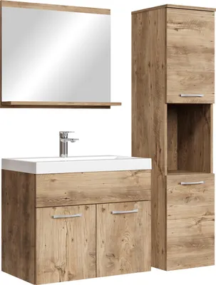 Immagine prodotto di Badplaats Set completo di mobili da bagno Montreal 60 x 35 cm Rovere castagna - Mobili da bagno con lavabo, specchio e armadio da bagno