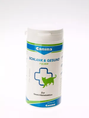 Produktbild von Canina Schlank und Gesund, Katze, Puder, Universal, Ingwer, Grüner Tee, Spirulina, 250 g, Chitosamin (Erzeugnis aus dem Außenskelett von Krustentieren), Inulin, Seealgen gemahlen,...