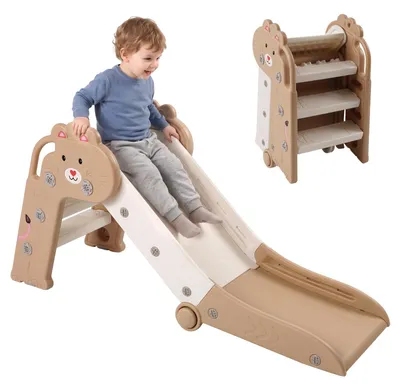 Klappbare Kinderrutsche, Katzenmotiv, bis 50 kg, hellkhaki