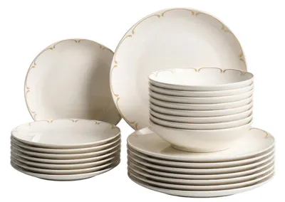 Zdjęcie produktu dla BELIANI Zestaw naczyń 24-częściowy biały ze złotym z porcelany ręcznie robiony szkliwo komplet dla 8 osób do kuchni jadalni