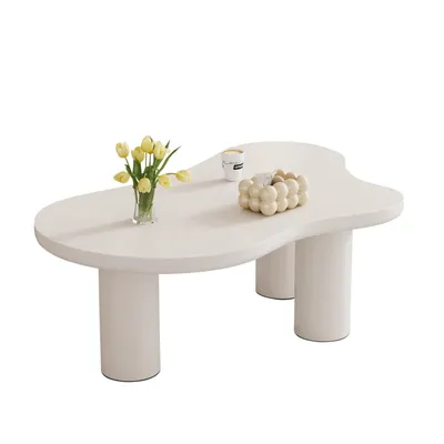 Produktbild von Unregelmäßiger Couchtisch in Wolkenform(Weiss)107cm Länge, 66cm Breite, 40.5cm Höhe, MDF-Tischplatte und PVC-Beine, mit Filzunterlage