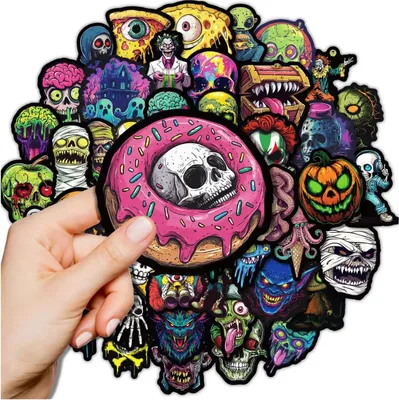 Produktbild von Monsterschädel-Aufkleber-Set mit 50 farbenfrohen DIY-Dekorationen