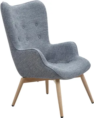 SalesFever Relaxsessel mit Webstoff in Grau in Gesamtansicht, grauer Stoff mit Knopfheftung und Holzbeinen.