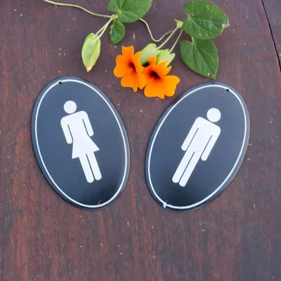 Produktbild von Toilettenschilder aus Emaille, WC-Schilder im Set, Mann und Frau, oval