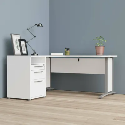 Immagine prodotto di Dmora Scrivania Alfango 150.5x159x74.5h cm Bianco, Angolare 3 Cassetti