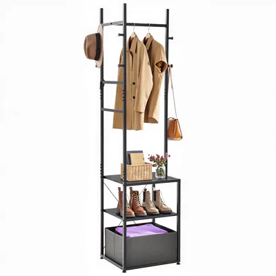 Garderobenständer mit 2 Schubladen, Schuhablage, 450x400x1800 cm, dunkelgrau