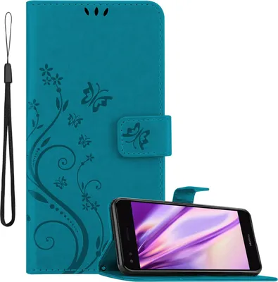 Produktbild von Cadorabo Hülle für Huawei Y6 PRO 2017 Schutz Hülle in Blau Schutzhülle Handy Hülle Etui Case Blumen Flower