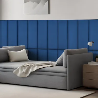Image de Coussins muraux « Carpino » Panneau rembourré Lot de 2 Velours 90 x 30 cm Bleu marine