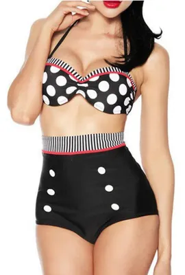 Produktbild von Booolavard® Vintage Push Up Bikini im Retro Rockabilly Style in schwarz/rot/weiß