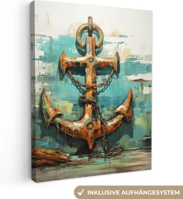 Produktbild von MuchoWow® - Leinwandbilder - Anker - Blau - Weiß - Maritim, Wandbild, Wanddeko Bilder Wohnzimmer, 30x40 cm