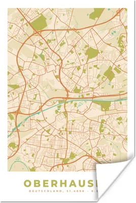 Produktbild von MuchoWow® Poster Stadtplan - Oberhausen - Stadtplan - Vintage 20x30 cm - Papierdruck