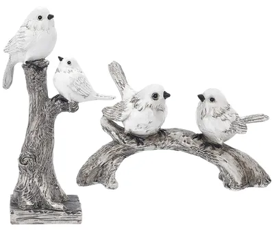 2er Set Harz-Vogeldekoration, Vögel auf Ast, 25 cm