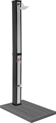 Zdjęcie produktu dla ML-Design deszczownica solarna 40L 217cm kwadratowa srebrno-czarna z podstawą ciemnoszarą, solarna deszczownica ogrodowa z prysznicem nożnym/deszczownicą ciepła woda 60°C