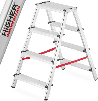 Zdjęcie produktu dla Drabina domowa aluminiowa dwustronna schodki składane HIGHER 2x4 125kg